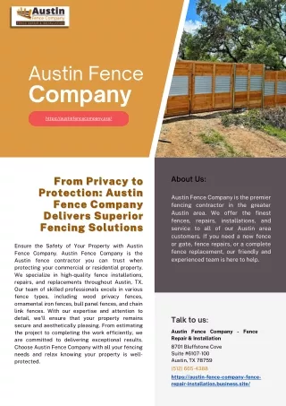 From Privacy to Protection: Austin Fence Company Delivers Superior Fencing Solut