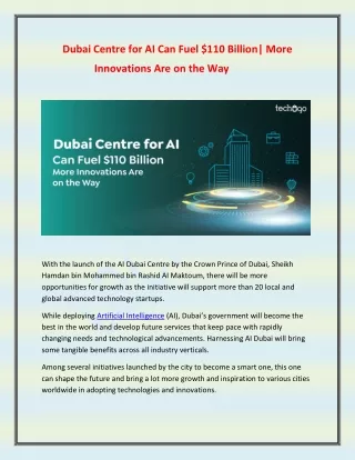 Dubai Centre for AI Can Fuel $110 Billion More Innovations Are on the Way