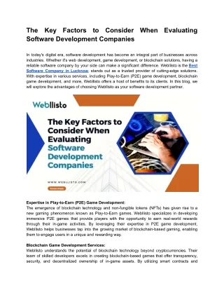 The Key Factors to Consider When Evaluating Software Development Companies