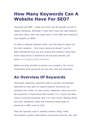 How Many Keywords Can A Website Have For SEO