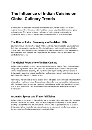 The Influence of Indian Cuisine on Global Culinary Trends