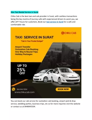 Hire Taxi Rental Service in Surat