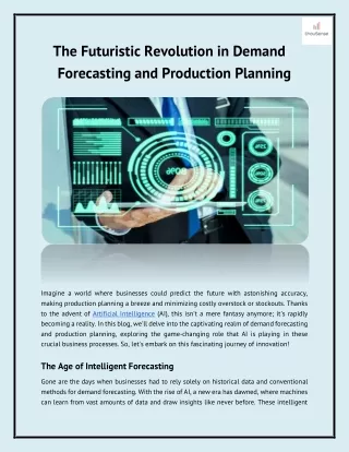 The Futuristic Revolution in Demand Forecasting and Production Planning