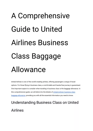 A Comprehensive Guide to United Airlines Business Class Baggage Allowance