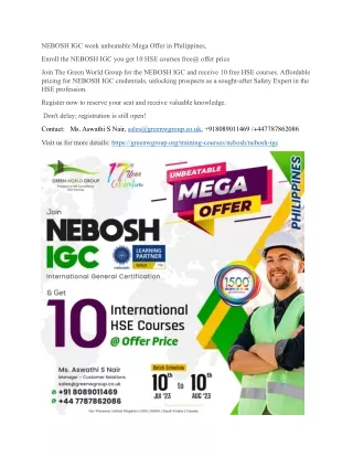 NEBOSH IGC week unbeatable Mega Offer in Philippines