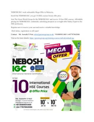 NEBOSH IGC week unbeatable Mega Offer in Malaysia