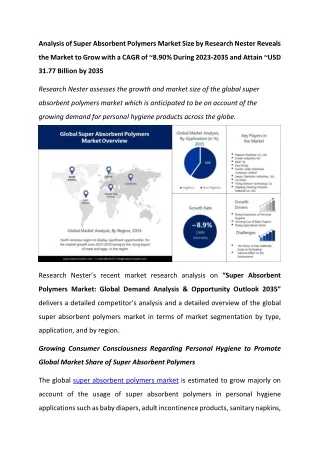 Super Absorbent Polymers Market : Future Prospects and Industry Growth 2023-2035