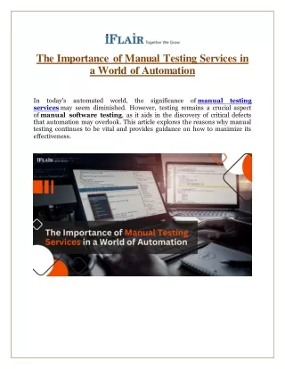 The Importance of Manual Testing Services in a World of Automation