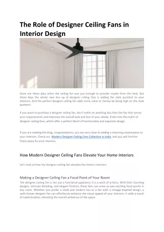 The Role of Designer Ceiling Fans in Interior Design