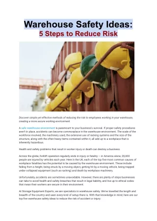 Warehouse Safety Ideas: 5 Steps to Reduce Risk