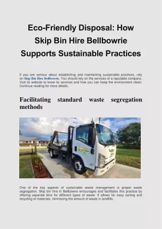 EcoEco Friendly Disposal How Skip Bin Hire Bellbowrie Supports Sustainable Practices