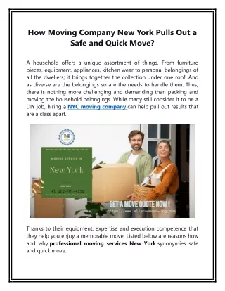 How Moving Company New York Pulls Out a Safe and Quick Move