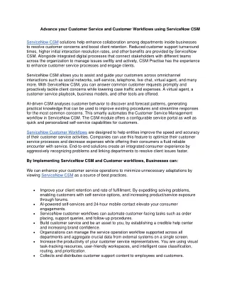 Advance your Customer Service and Customer Workflows using ServiceNow CSM