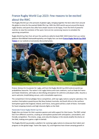 France Rugby World Cup 2023 Few reasons to be excited about the RWC