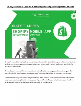 10 Key Features to Look for in a Shopify Mobile App Development Company