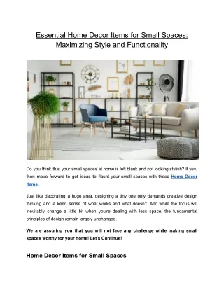 Essential Home Decor Items for Small Spaces_ Maximizing Style and Functionality
