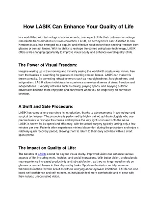 How LASIK Can Enhance Your Quality of Life