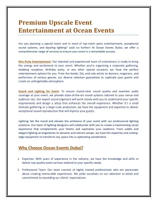 Premium Upscale Event Entertainment at Ocean Events