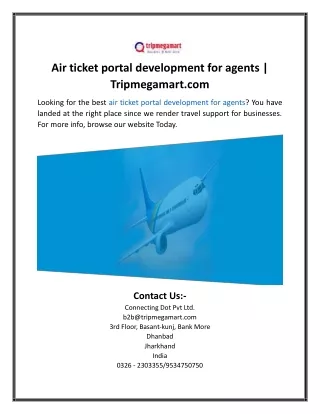 Air ticket portal development for agents  Tripmegamart