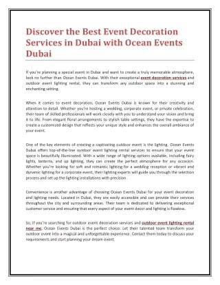 Discover the Best Event Decoration Services in Dubai with Ocean Events Dubai