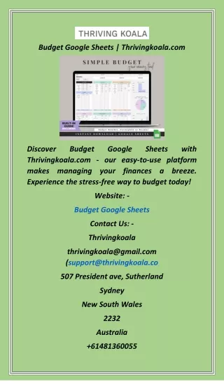 Budget Google Sheets  Thrivingkoala