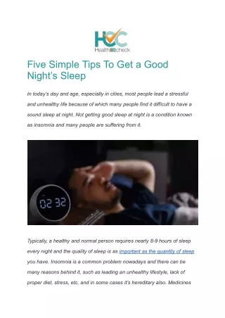 Five Simple Tips To Get a Good Night’s Sleep