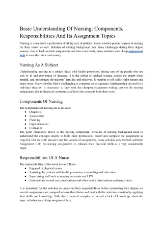 Basic Understanding Of Nursing_ Components, Responsibilities And Its Assignment Topics