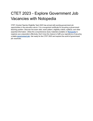 CTET 2023 - Explore Government Job Vacancies with Notopedia