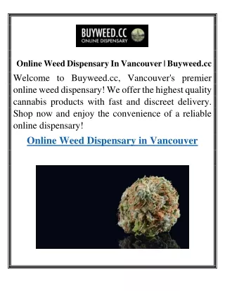 Online Weed Dispensary In Vancouver | Buyweed.cc