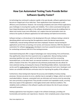 How Can Automated Testing Tools Provide Better Software Quality Faster