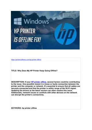 Why Does My HP Printer Keep Going Offline?