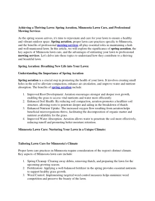 Achieving a Thriving Lawn: Spring Aeration, Minnesota Lawn Care, and Professiona
