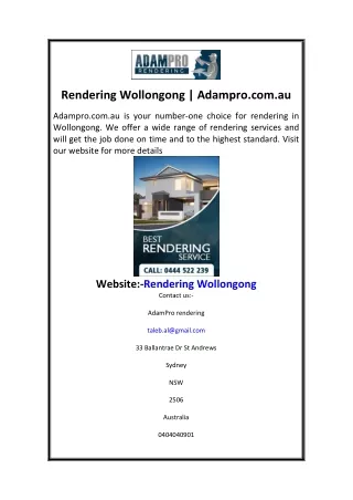 Rendering Wollongong  Adampro.com.au