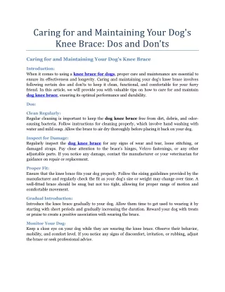 Caring for and Maintaining Your Dog's Knee Brace: Dos and Don'ts