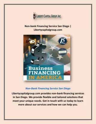 Non-bank Financing Service San Diego | Libertycapitalgroup.com