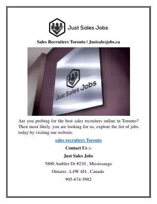 Sales Recruiters Toronto  Justsalesjobs.ca