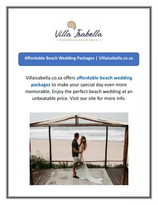 Affordable Beach Wedding Packages  Villaisabella.co.za