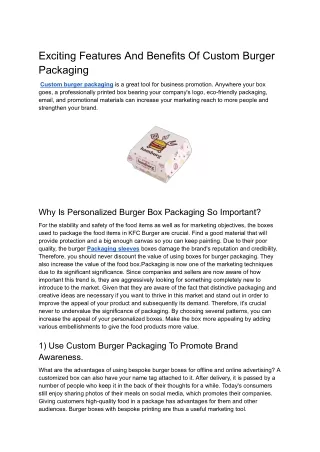 Exciting Features And Benefits Of Custom Burger Packaging