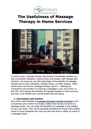 The Usefulness of Massage Therapy in Home Services