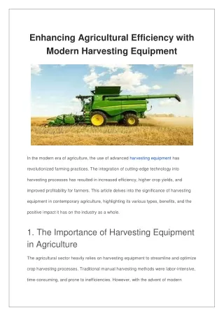 Enhancing Agricultural Efficiency with Modern Harvesting Equipment