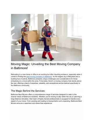 Moving Magic_ Unveiling the Best Moving Company in Baltimore