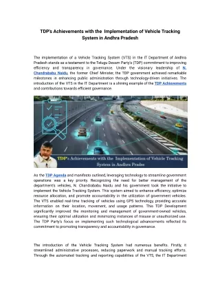 TDP's Achievements with the  Implementation of Vehicle Tracking System in Andhra Pradesh