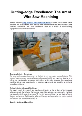 Cutting-edge Excellence: The Art of Wire Saw Machining