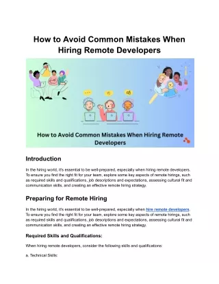 How to Avoid Common Mistakes When Hiring Remote Developers