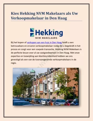 Kies Hekking NVM Makelaars als Uw Verkoopmakelaar in Den Haag