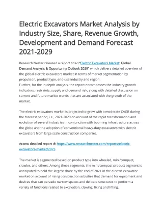 Electric Excavators Market Analysis (2021-2029)