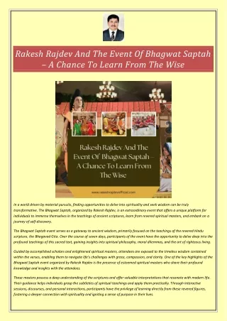 Rakesh Rajdev And The Event Of Bhagwat Saptah – A Chance To Learn From The Wise