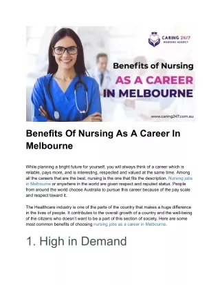 Unlocking the Benefits: Top 5 Reasons to Choose Nursing as a Career in Melbourne