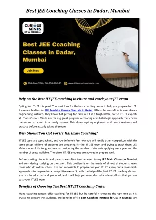 Best JEE Coaching Classes in Dadar, Mumbai