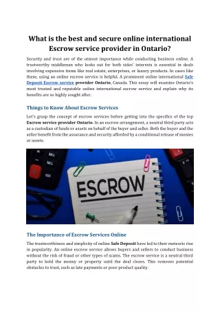 What is the best and secure online international Escrow service provider in Ontario